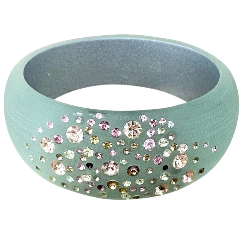 Light Blue Acrylic Multicolor Rhinestone Thick Bangle Bracelet